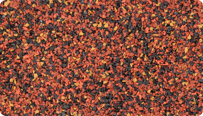 Farbmuster zum WARCO Farbdesign Feuersglut für natürlich anmutende Oberflächen aus voll durchgefärbtem EPDM-Gummigranulat.