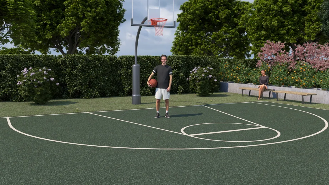 Beispielhafte Verlegung für den Artikel 0205 von WARCO - Spielmatte, Farbton Englischer Rasen in der Abmessung 1000 x 1000 x 18 mm.