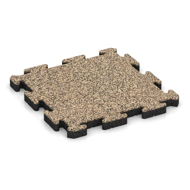 Fitness-Bodenschutzmatte von WARCO im Farbdesign Travertin mit den Abmessungen 500 x 500 x 40 mm. Produktfoto von Artikel 2940 in der Aufsicht von schräg vorne.