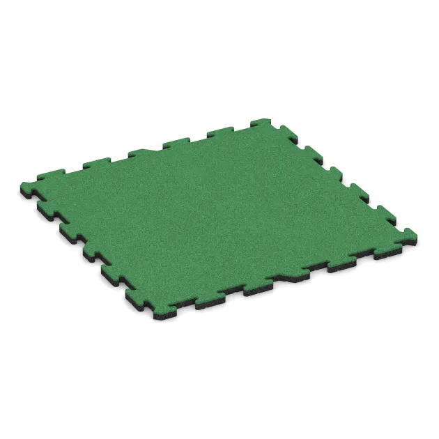 Fitness-Bodenschutzmatte von WARCO im Farbdesign Maigrün mit den Abmessungen 1000 x 1000 x 30 mm. Produktfoto von Artikel 6011 in der Aufsicht von schräg vorne.
