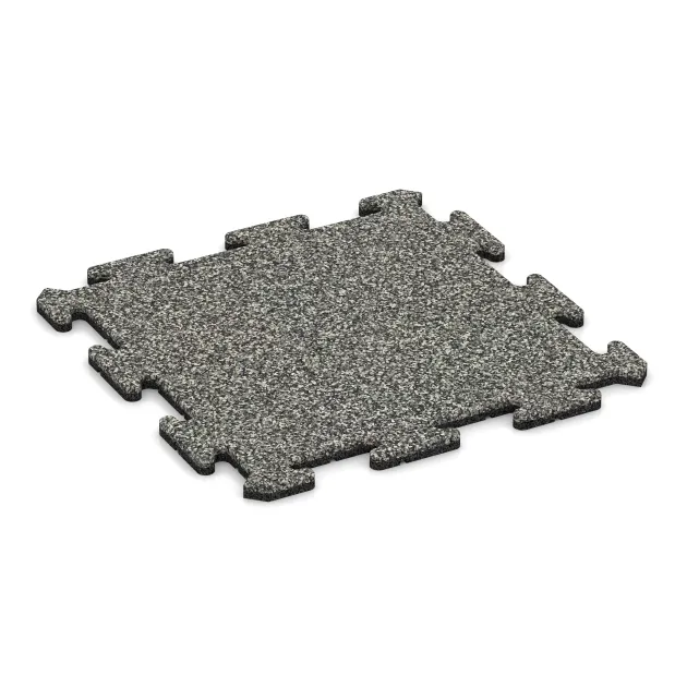 Sportboden‑Platte 1,8 cm von WARCO im Farbdesign Grauer Granit mit den Abmessungen 500 x 500 x 18 mm. Produktfoto von Artikel 4210 in der Aufsicht von schräg vorne.