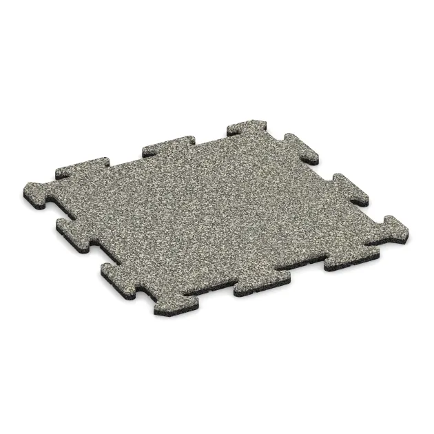 Bodenschutzmatte 1,8 cm HD – Fitness von WARCO im Farbdesign Heller Granit mit den Abmessungen 500 x 500 x 18 mm. Produktfoto von Artikel 3885 in der Aufsicht von schräg vorne.