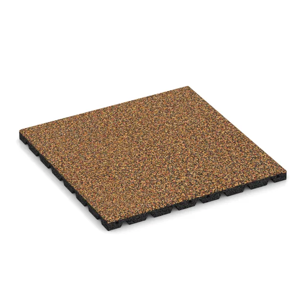 Fallschutzplatte von WARCO im Farbdesign Terra Cotta mit den Abmessungen 500 x 500 x 30 mm. Produktfoto von Artikel 5322 in der Aufsicht von schräg vorne.
