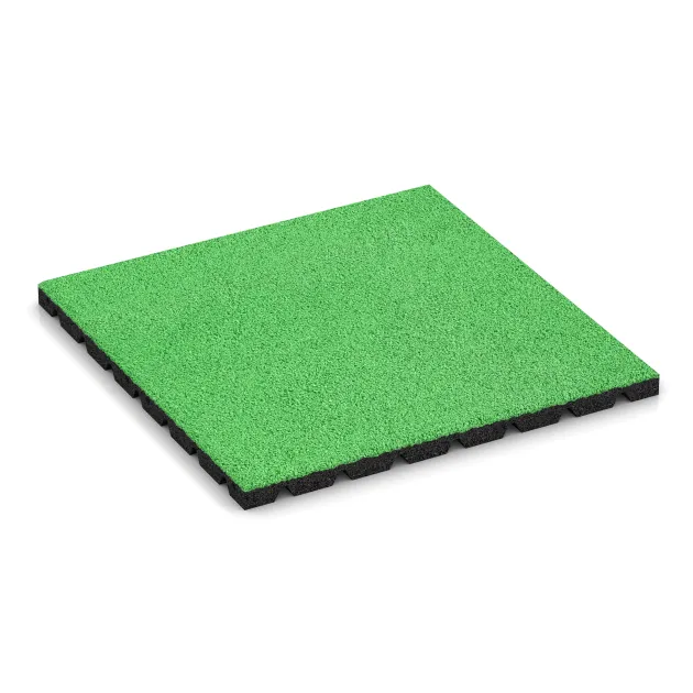 Fallschutzplatte von WARCO im Farbdesign Maigrün mit den Abmessungen 500 x 500 x 30 mm. Produktfoto von Artikel 0545 in der Aufsicht von schräg vorne.