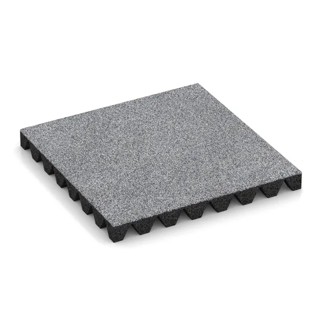 Fallschutzplatte von WARCO im Farbdesign Grau Melange mit den Abmessungen 500 x 500 x 50 mm. Produktfoto von Artikel 5362 in der Aufsicht von schräg vorne.