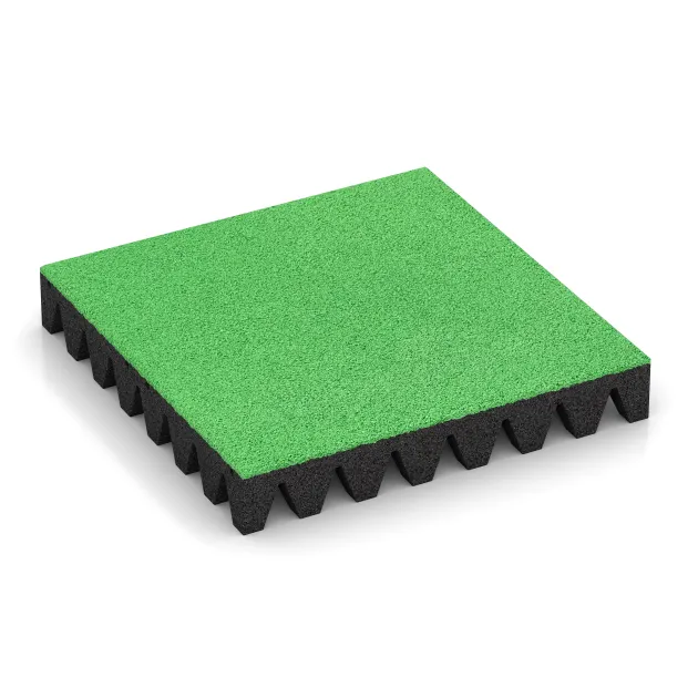 Fallschutzplatte von WARCO im Farbdesign Maigrün mit den Abmessungen 500 x 500 x 80 mm. Produktfoto von Artikel 0721 in der Aufsicht von schräg vorne.