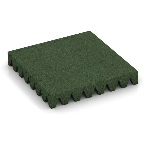 Fallschutzplatte von WARCO im Farbdesign Grasgrün mit den Abmessungen 500 x 500 x 80 mm. Produktfoto von Artikel 0728 in der Aufsicht von schräg vorne.