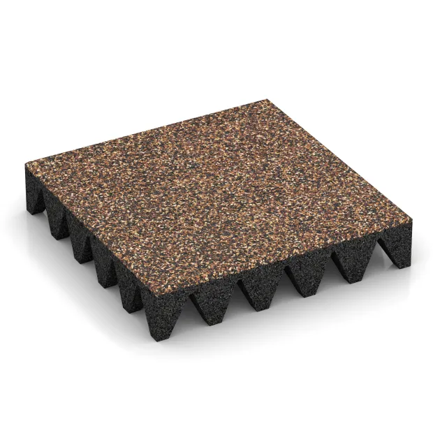 Fallschutzplatte von WARCO im Farbdesign Bast & Borke mit den Abmessungen 500 x 500 x 100 mm. Produktfoto von Artikel 3711 in der Aufsicht von schräg vorne.
