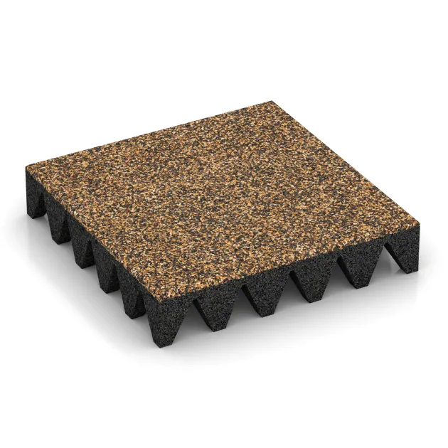 Fallschutzplatte von WARCO im Farbdesign Rattan Lounge mit den Abmessungen 500 x 500 x 100 mm. Produktfoto von Artikel 3702 in der Aufsicht von schräg vorne.
