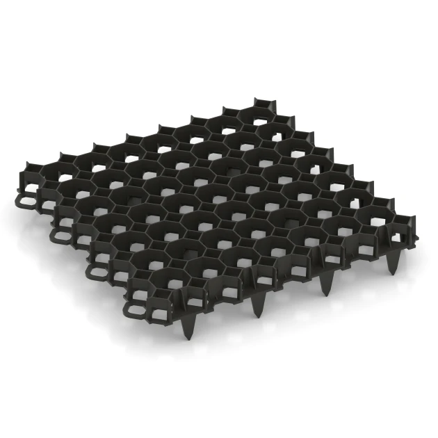 Kunststoff-Wabengitter von WARCO im Farbdesign Mattschwarz mit den Abmessungen 47,6 x 47,6 x 4 cm | 0,23 m². Produktfoto von Artikel 5207 in der Aufsicht von schräg vorne.