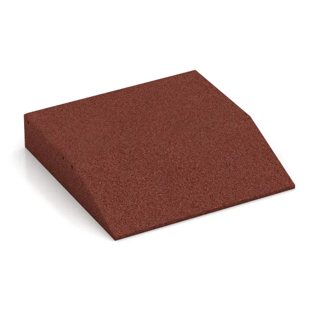 Rand-Platte (eine Seite abgeschrägt) von WARCO im Farbdesign Ziegelrot mit den Abmessungen 500 x 500 x 100 mm. Produktfoto von Artikel 0456 in der Aufsicht von schräg vorne.