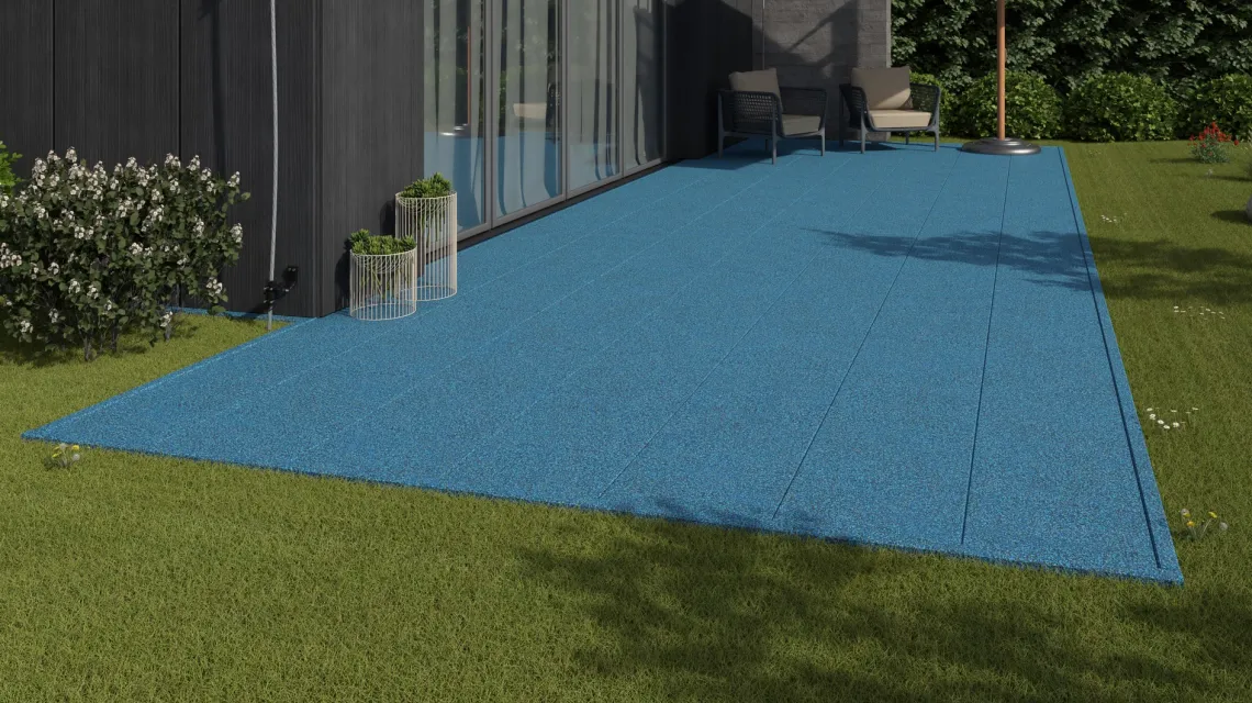 Beispielhafte Verlegung für den Artikel 1163 von WARCO - Terrassenplatte Classic, Farbton Atlantik in der Abmessung 500 x 500 x 30 mm.