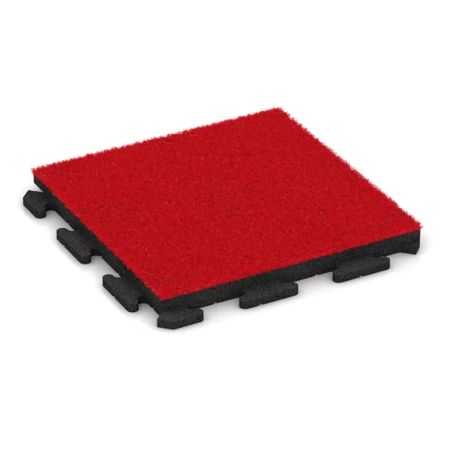 Fitnessboden Kunstrasen-Platte von WARCO im Farbdesign Rotes Kunstgras mit den Abmessungen 500 x 500 x 40 mm. Produktfoto von Artikel 1373 in der Aufsicht von schräg vorne.