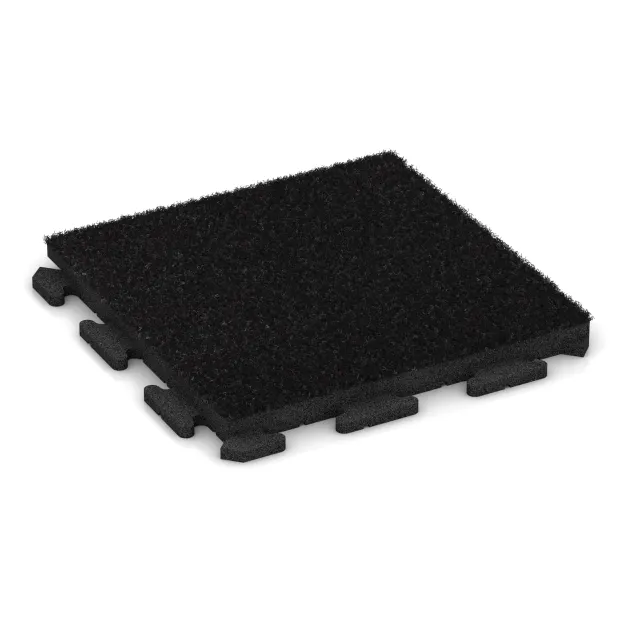 Fitnessboden Kunstrasen-Platte von WARCO im Farbdesign Schwarzes Kunstgras mit den Abmessungen 500 x 500 x 40 mm. Produktfoto von Artikel 1375 in der Aufsicht von schräg vorne.
