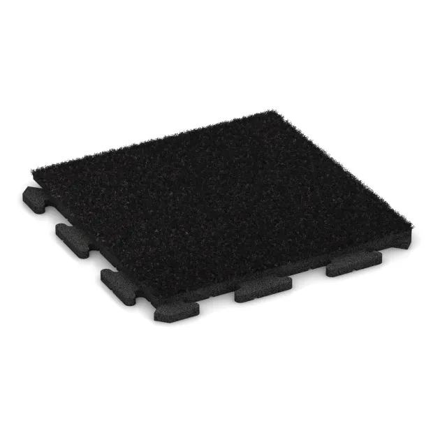 Fitnessboden Kunstrasen-Platte von WARCO im Farbdesign Schwarzes Kunstgras mit den Abmessungen 500 x 500 x 30 mm. Produktfoto von Artikel 1242 in der Aufsicht von schräg vorne.