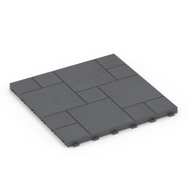 Blockmuster – Klickfliese von WARCO im Farbdesign Silbergrau mit den Abmessungen 38,5 x 38,5 x 2 cm. Produktfoto von Artikel 6330 in der Aufsicht von schräg vorne.