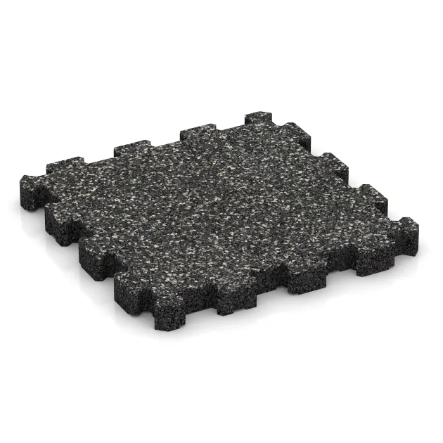 Sportboden – fugenlos von WARCO im Farbdesign Dunkelgrauer Granit mit den Abmessungen 306 x 306 x 30 mm. Produktfoto von Artikel 4271 in der Aufsicht von schräg vorne.