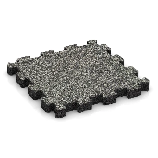 Sportboden – fugenlos von WARCO im Farbdesign Grauer Granit mit den Abmessungen 306 x 306 x 30 mm. Produktfoto von Artikel 4272 in der Aufsicht von schräg vorne.