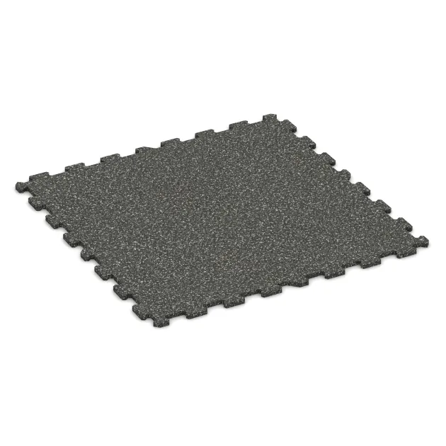 Fitnessboden Kompakt von WARCO im Farbdesign Dunkelgrauer Granit mit den Abmessungen 970 x 970 x 16 mm | 0,94 m². Produktfoto von Artikel 1096 in der Aufsicht von schräg vorne.