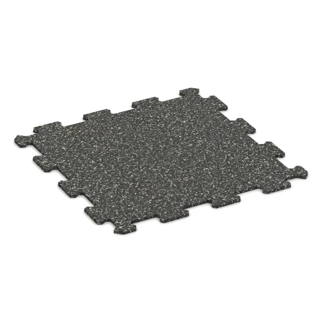Fitnessboden Kompakt von WARCO im Farbdesign Dunkelgrauer Granit mit den Abmessungen 485 x 485 x 8 mm | 0,235 m². Produktfoto von Artikel 0882 in der Aufsicht von schräg vorne.