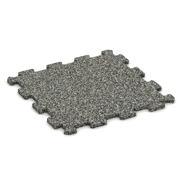 Fitnessboden Kompakt von WARCO im Farbdesign Grauer Granit mit den Abmessungen 485 x 485 x 16 mm | 0,235 m². Produktfoto von Artikel 0959 in der Aufsicht von schräg vorne.
