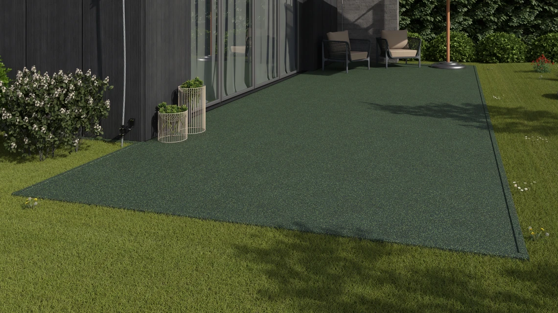 Beispielhafte Verlegung für den Artikel 3730 von WARCO - Steinteppich-Klickfliese, Farbton Englischer Rasen in der Abmessung 30,6 x 30,6 x 1,8 cm | 0,094 m².