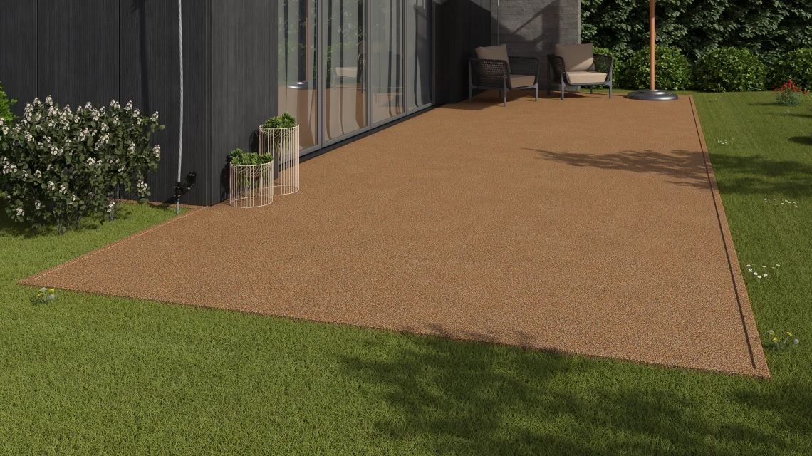 Beispielhafte Verlegung für den Artikel 3731 von WARCO - Steinteppich-Klickfliese, Farbton Terra Cotta in der Abmessung 30,6 x 30,6 x 1,8 cm | 0,094 m².