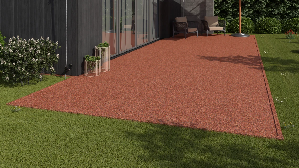 Beispielhafte Verlegung für den Artikel 3733 von WARCO - Steinteppich-Klickfliese, Farbton Feuersglut in der Abmessung 30,6 x 30,6 x 2 cm | 0,094 m².