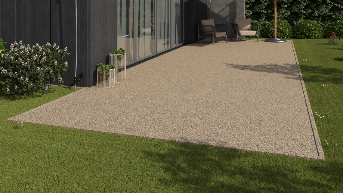 Beispielhafte Verlegung für den Artikel 3735 von WARCO - Steinteppich-Klickfliese, Farbton Travertin in der Abmessung 30,6 x 30,6 x 2 cm | 0,094 m².