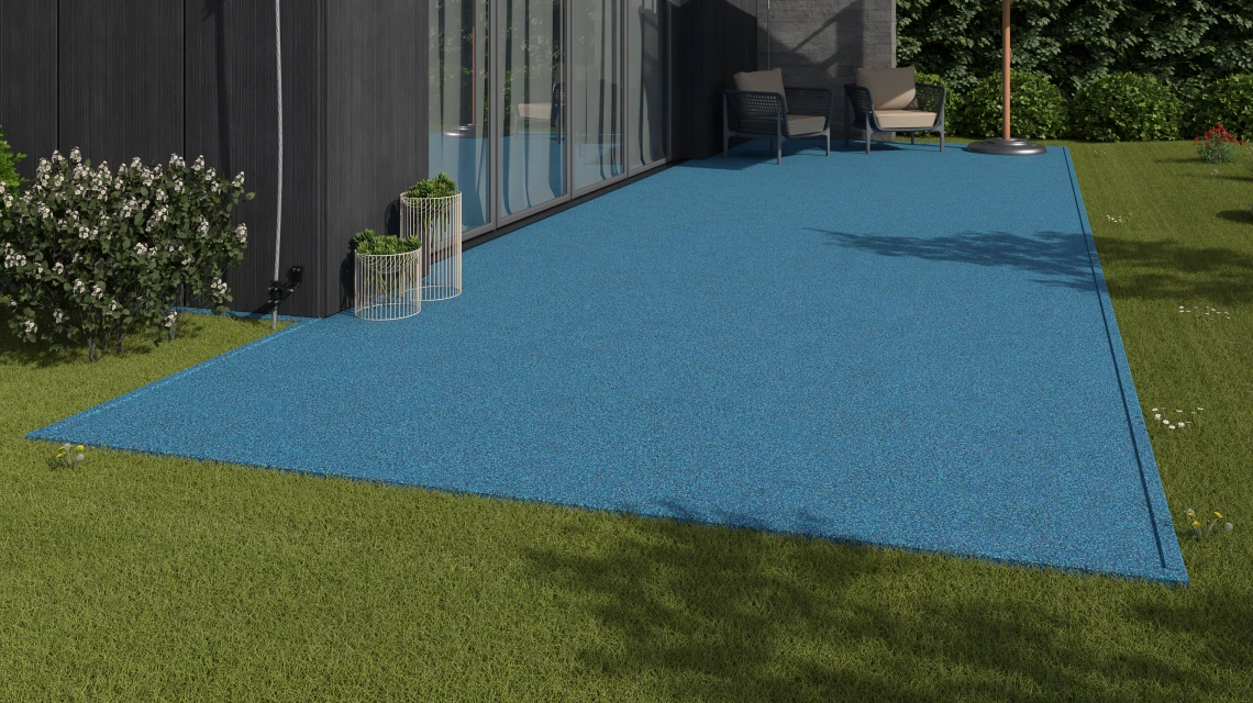 Beispielhafte Verlegung für den Artikel 3737 von WARCO - Steinteppich-Klickfliese, Farbton Atlantik in der Abmessung 30,6 x 30,6 x 2 cm | 0,094 m².