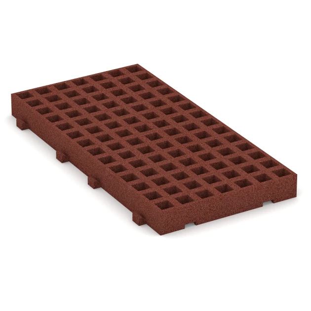 Fallschutz-Rasengittermatte von WARCO im Farbdesign Ziegelrot mit den Abmessungen 1000 x 500 x 80 mm. Produktfoto von Artikel 6119 in der Aufsicht von schräg vorne.