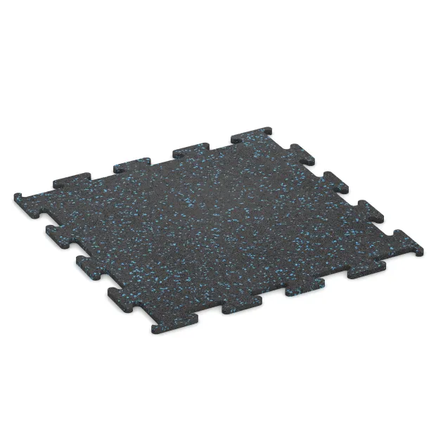 Fitness Performance Elite Trainingsboden von WARCO im Farbdesign Leicht Blau Gesprenkelt mit den Abmessungen 500 x 500 x 10 mm. Produktfoto von Artikel 3766 in der Aufsicht von schräg vorne.