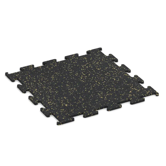 Fitness Performance Elite Trainingsboden von WARCO im Farbdesign Leicht Gelb Gesprenkelt mit den Abmessungen 500 x 500 x 10 mm. Produktfoto von Artikel 3764 in der Aufsicht von schräg vorne.