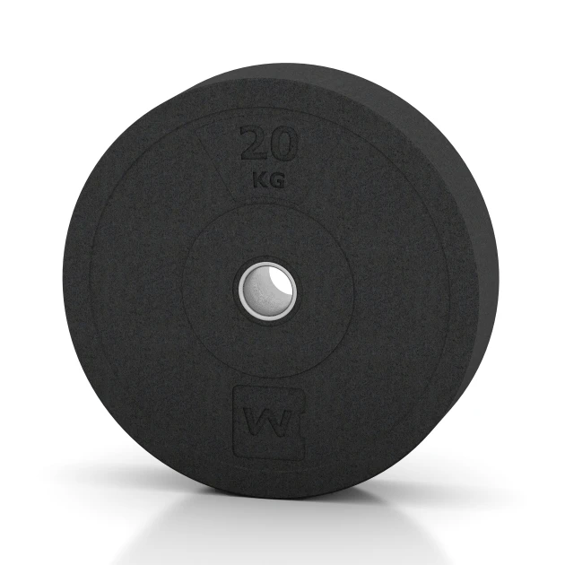 Bumper Plate von WARCO im Farbdesign Anthrazit mit den Abmessungen 20 kg | ø 45,4 x 11,38 cm. Produktfoto von Artikel 6087 in der Aufsicht von schräg vorne.