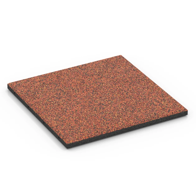 Fallschutzmatte EPDM – 90 cm von WARCO im Farbdesign Feuersglut mit den Abmessungen 50 x 50 x 3 cm | 0,25 m². Produktfoto von Artikel 6417 in der Aufsicht von schräg vorne.