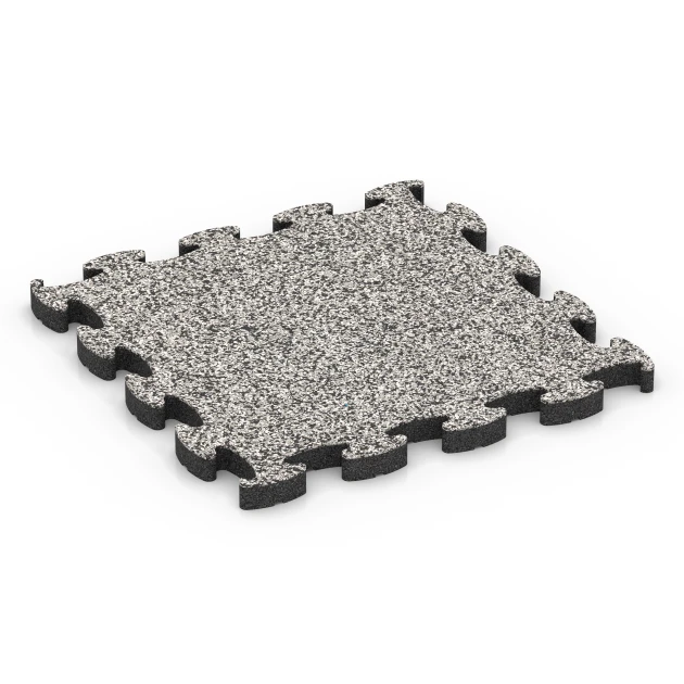 Fallschutz Puzzlematte von WARCO im Farbdesign Grauer Granit mit den Abmessungen 46 x 46 × 2,8 cm. Produktfoto von Artikel 6932 in der Aufsicht von schräg vorne.