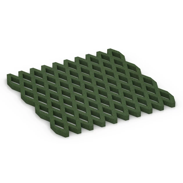 Fallschutz-Rasengittermatte von WARCO im Farbdesign Grasgrün mit den Abmessungen 100 x 100 x 4 cm. Produktfoto von Artikel 7011 in der Aufsicht von schräg vorne.