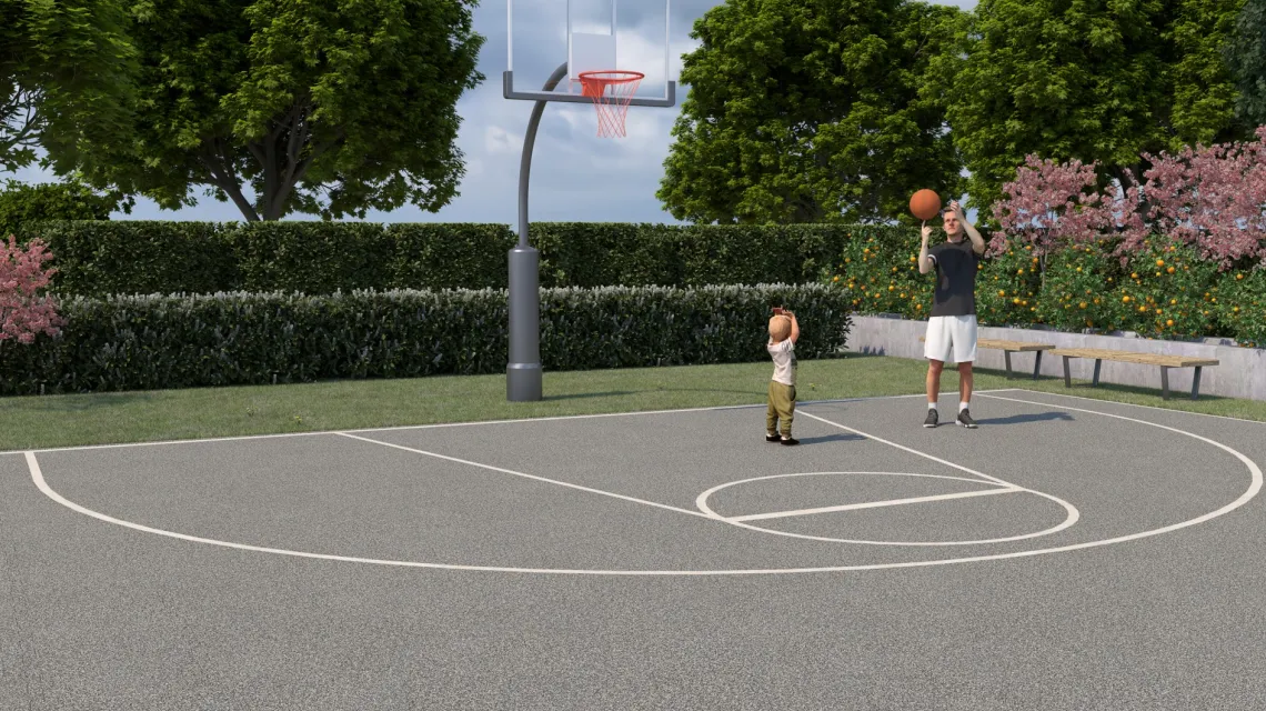 Beispielhafte Verlegung für den Artikel 4118 von WARCO - Ballspielplatte, Farbton Grauer Granit in der Abmessung 500 x 500 x 40 mm.