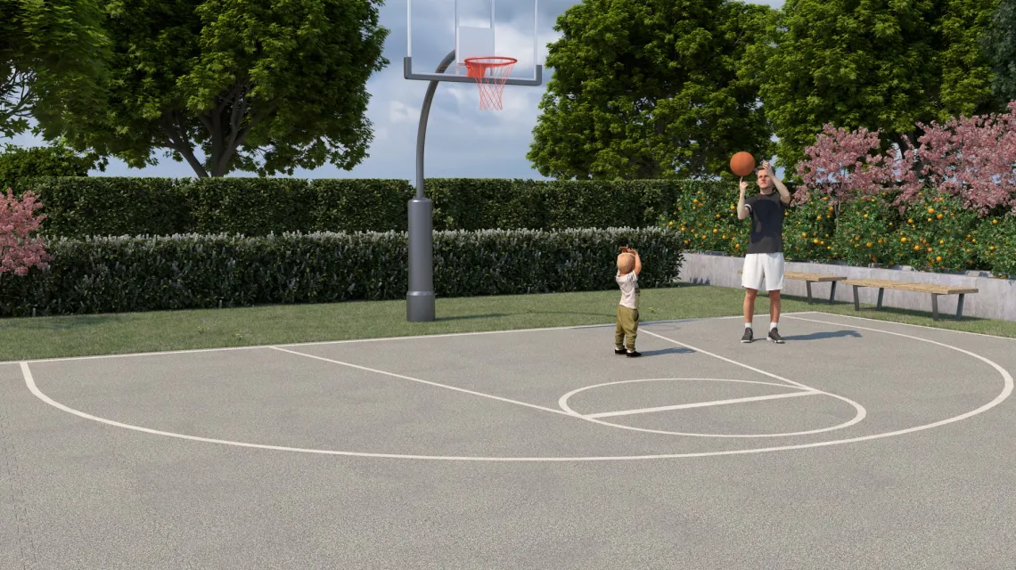 Beispielhafte Verlegung für den Artikel 4119 von WARCO - Ballspielplatte, Farbton Heller Granit in der Abmessung 500 x 500 x 40 mm.