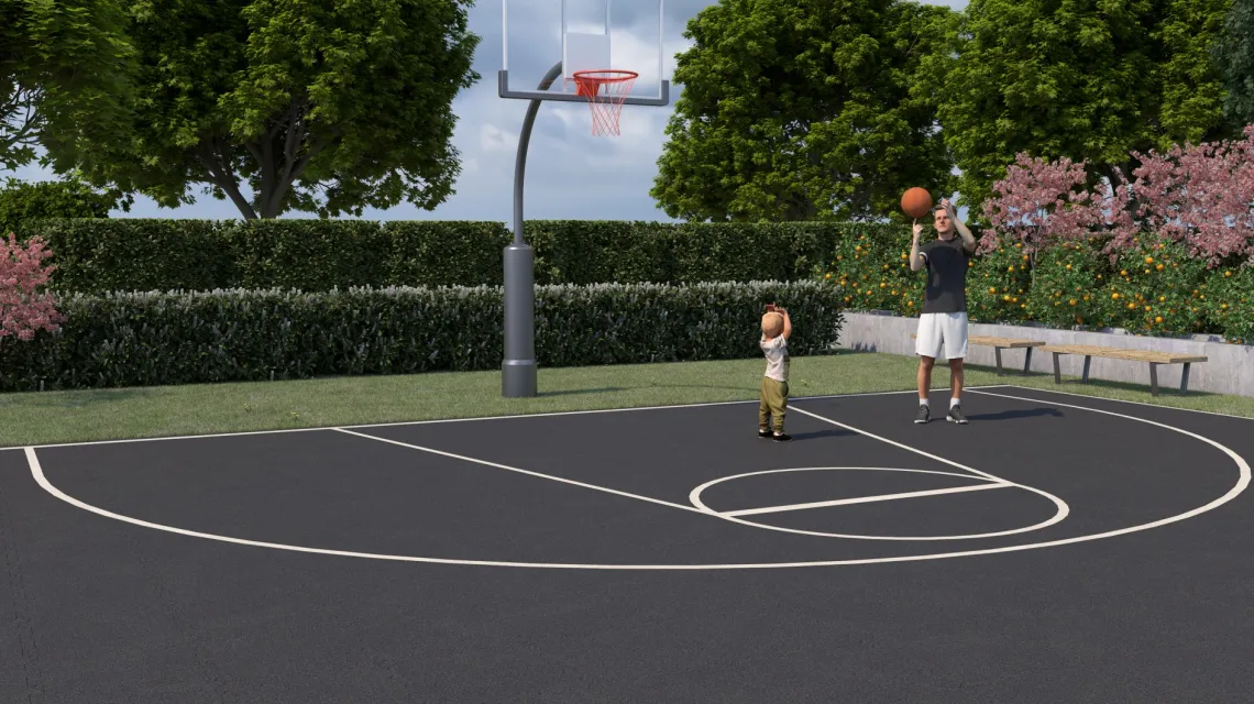 Beispielhafte Verlegung für den Artikel 4185 von WARCO - Ballspielplatte, Farbton Anthrazit in der Abmessung 500 x 500 x 40 mm.