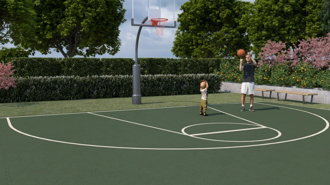 Beispielhafte Verlegung für den Artikel 4187 von WARCO - Ballspielplatte, Farbton Grasgrün in der Abmessung 500 x 500 x 40 mm.