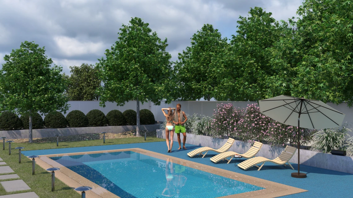 Beispielhafte Verlegung für den Artikel 5419 von WARCO - Poolfliese Fugenlos, Farbton Atlantik in der Abmessung 30,6 x 30,6 x 3 cm | 0,094 m².