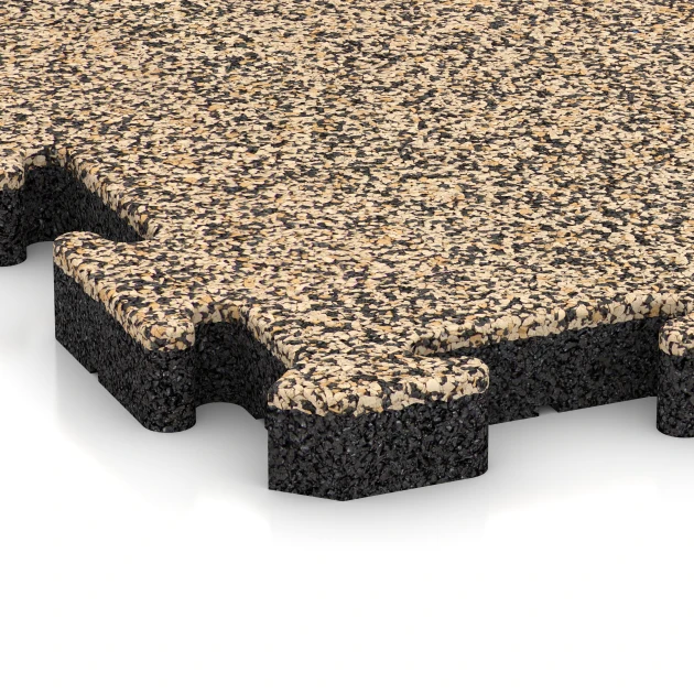 Detailaufnahme der Randausprägung von WARCO-Produkt 2940, Fitness-Bodenschutzmatte, Format 500 x 500 x 40 mm, Farbe Travertin.