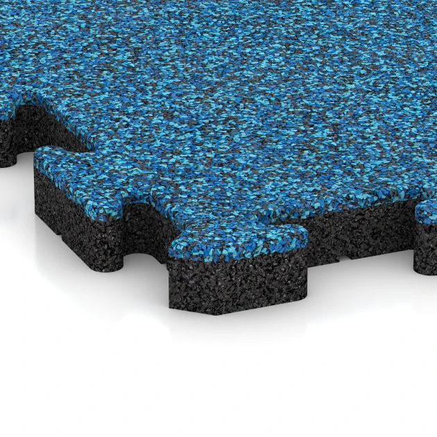 Detailaufnahme der Randausprägung von WARCO-Produkt 2942, Fitness-Bodenschutzmatte, Format 500 x 500 x 40 mm, Farbe Atlantik.