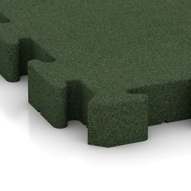 Detailaufnahme der Randausprägung von WARCO-Produkt 3194, Fitness-Bodenschutzmatte, Format 500 x 500 x 60 mm, Farbe Grasgrün.