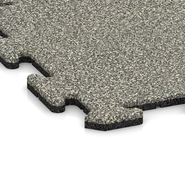 Detailaufnahme der Randausprägung von WARCO-Produkt 3885, Bodenschutzmatte 1,8 cm HD – Fitness, Format 500 x 500 x 18 mm, Farbe Heller Granit.
