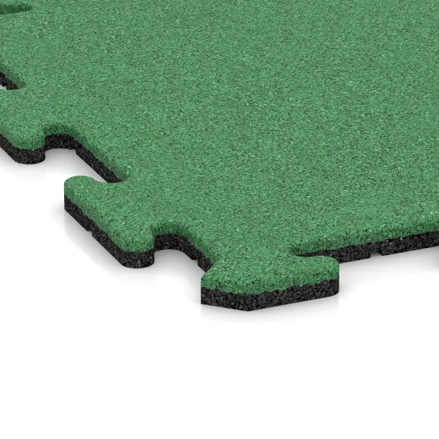 Detailaufnahme der Randausprägung von WARCO-Produkt 6202, Sportboden‑Platte 1,8 cm, Format 500 x 500 x 18 mm, Farbe Maigrün.