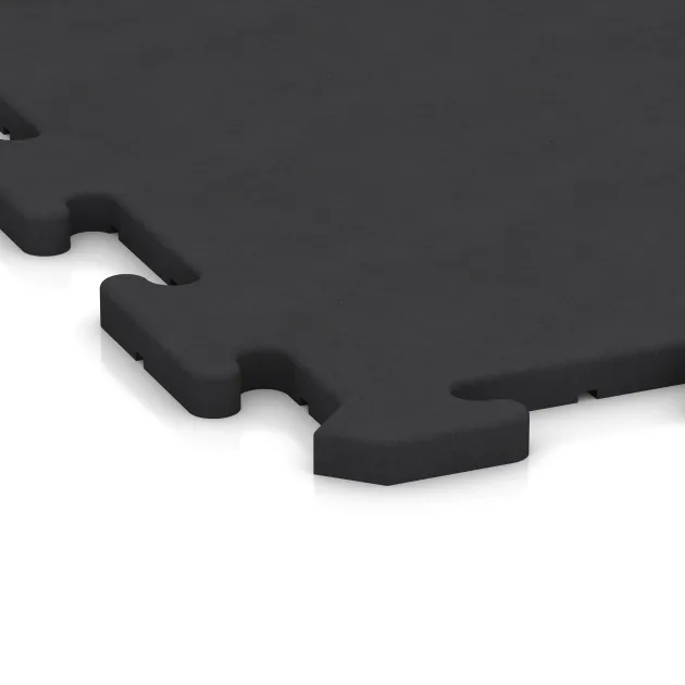 Detailaufnahme der Randausprägung von WARCO-Produkt 0377, Fitnessboden Studio, Format 1000 x 1000 x 18 mm, Farbe Anthrazit.