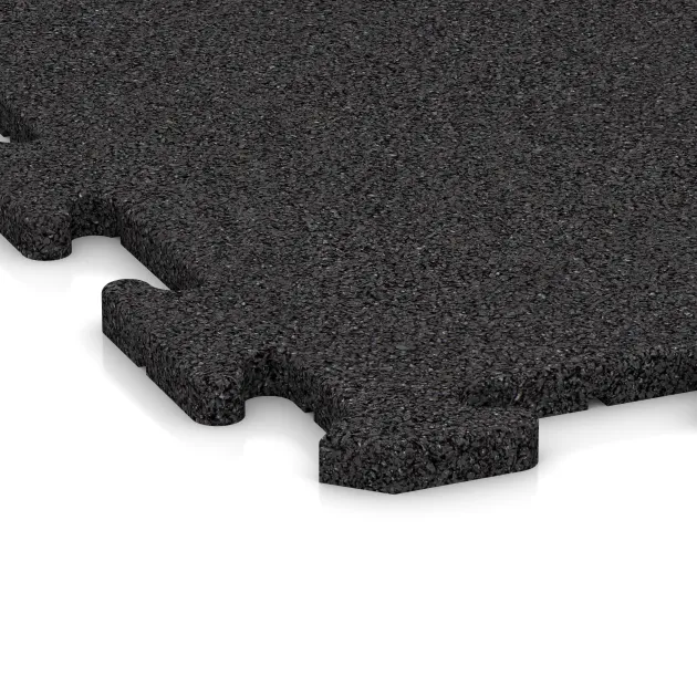 Detailaufnahme der Randausprägung von WARCO-Produkt 0340, Bodenschutzmatte 1,8 cm HD – Fitness, Format 1000 x 1000 x 18 mm, Farbe Anthrazit.