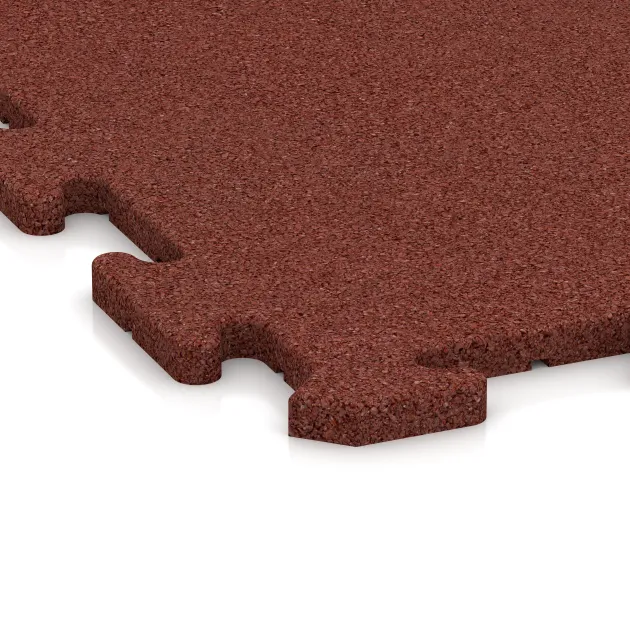 Detailaufnahme der Randausprägung von WARCO-Produkt 0341, Bodenschutzmatte 1,8 cm HD – Fitness, Format 1000 x 1000 x 18 mm, Farbe Ziegelrot.
